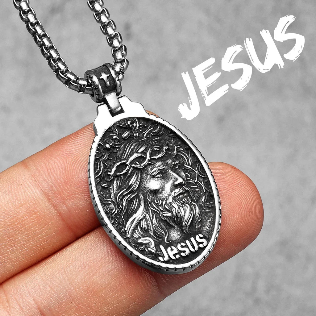PENDRA Jesus Angel Cross Steel Necklace