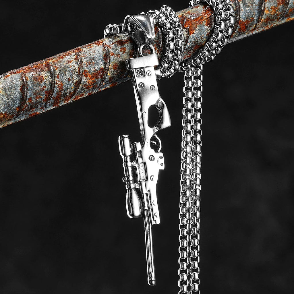 Awm Sniper Rifle Gun Men Necklaces Stainless Steel Pendant Chain Women Punk Fashion Jewelry New in Accessories Gifts Wholesale