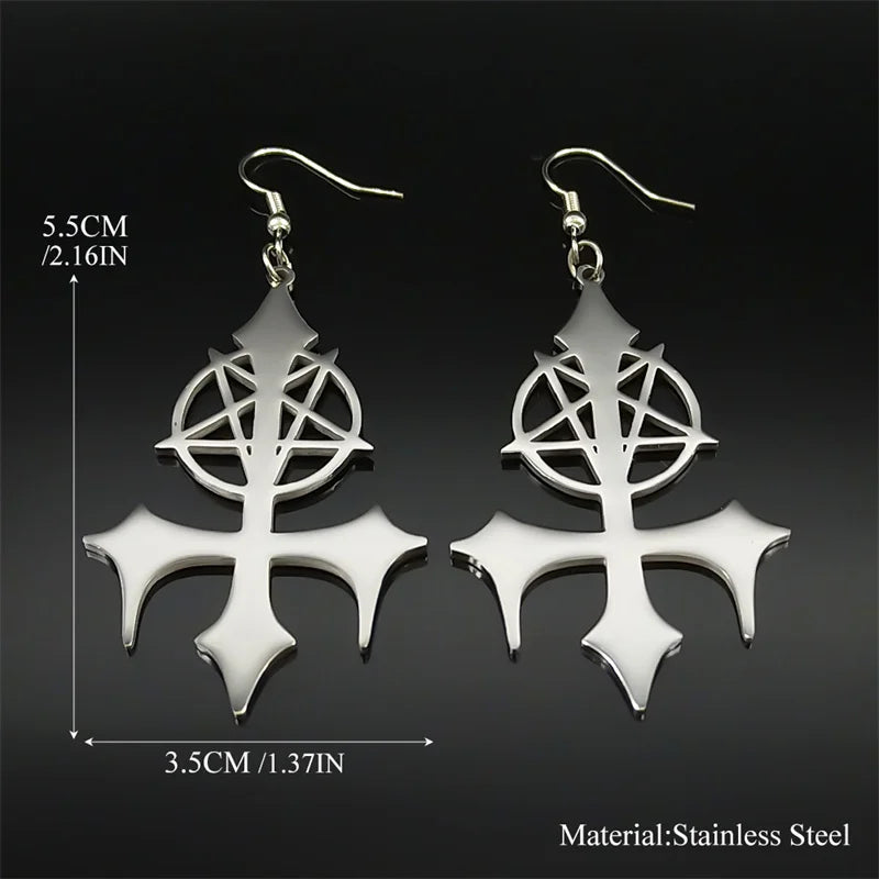 Goth Pentagram Sigil Satan Cross Hoop Earrings for Women Stainless Steel Silver Color Big Lucifer Star Earrings Jewelry