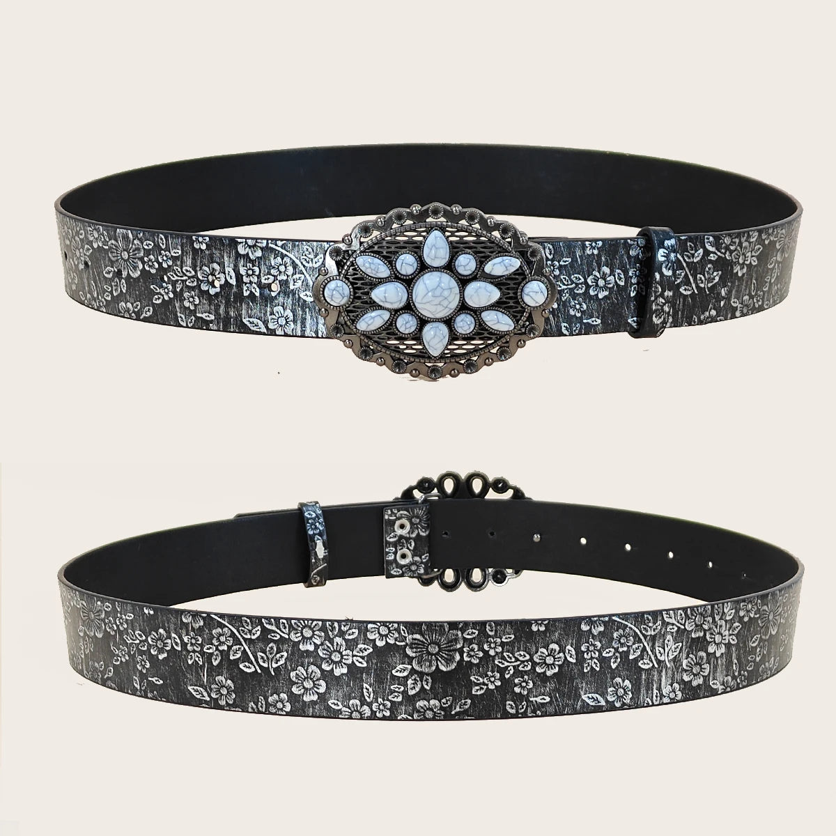 New Flora Pattern Men and Women's PU Leather Belt Casual Plus Size Jeans Waistband Luxury Desiner Fashion turquoise Belt Punk
