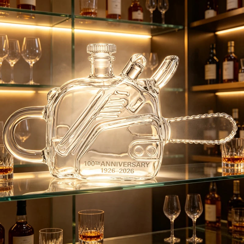 Novelty Glass Chainsaw Decanter for Whiskey Bourbon Spirits Decorative Liquor Bottle with Stopper