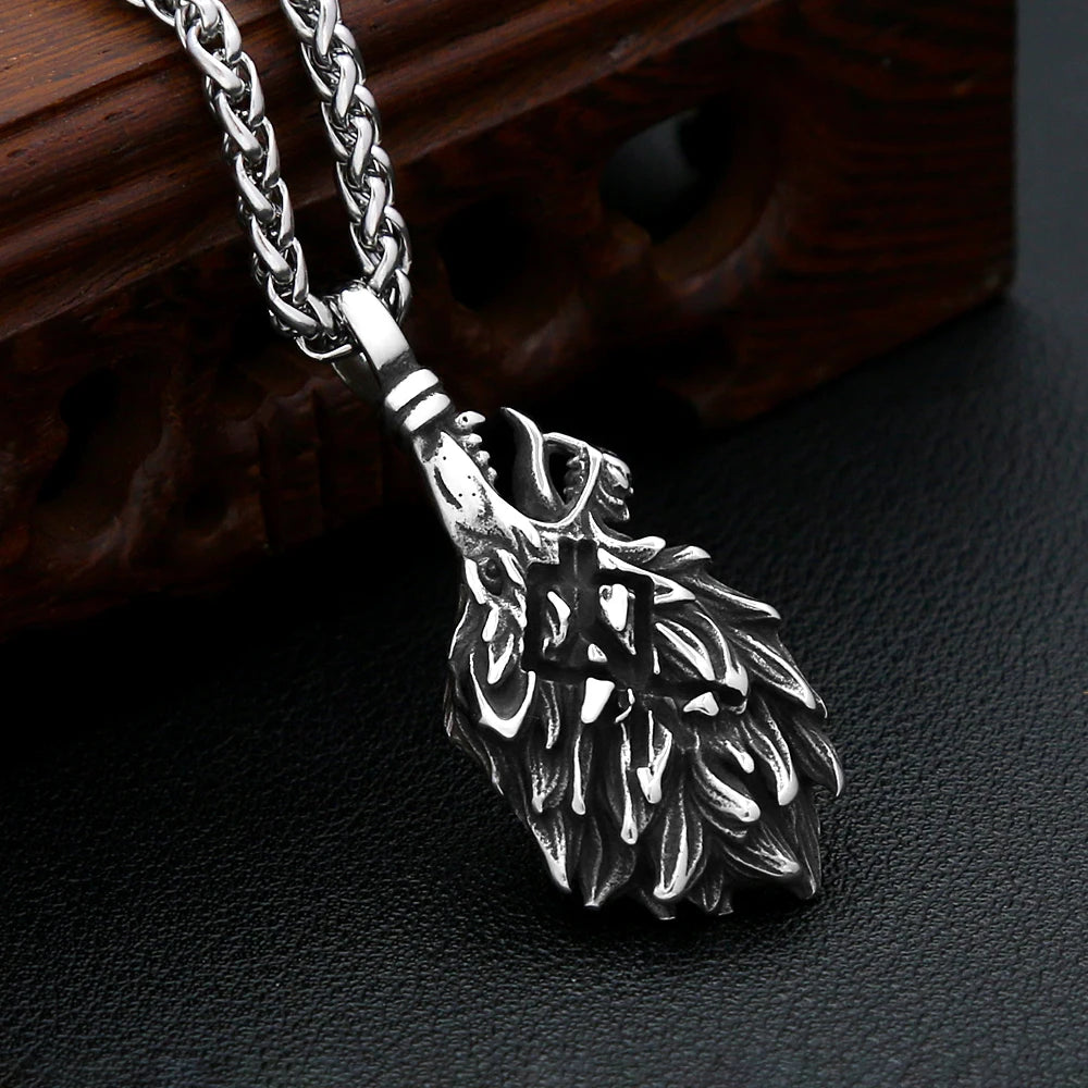 PENDRA Wolfcrest Stainless Steel Viking Wolf Head Pendant