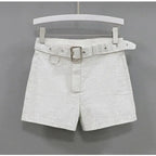 Rhinestone Shorts Women Wide Leg Shorts High Waist Sexy New Fashion Elastic Waist Diamond Casual Hot Pants Female belt
