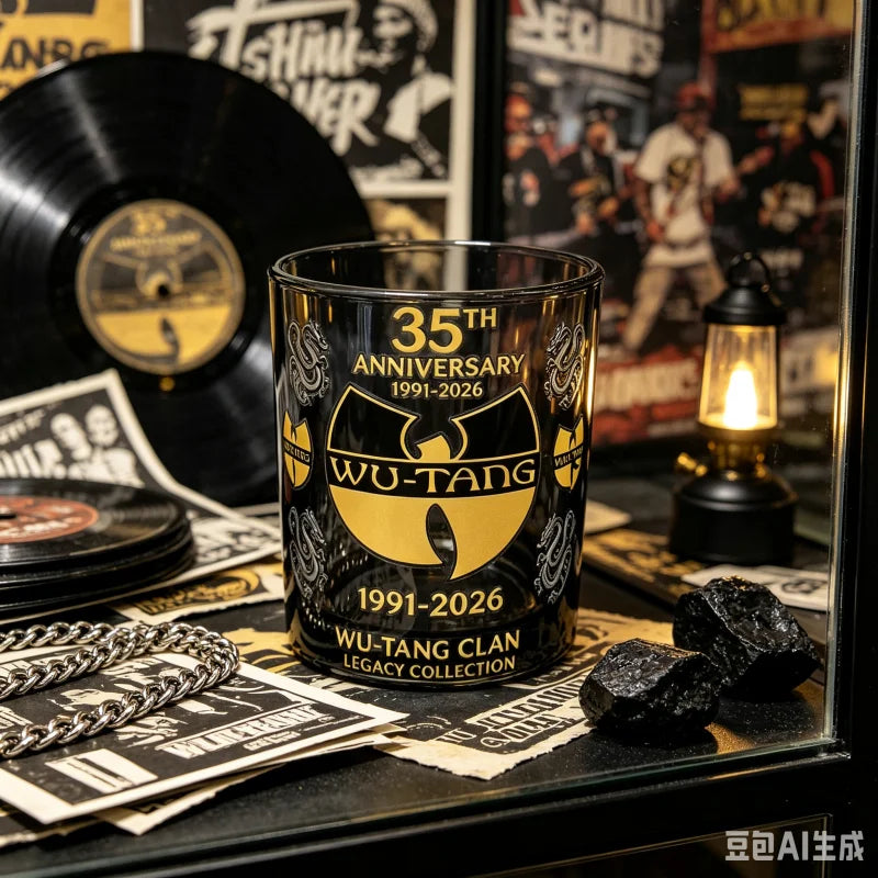 35th Anniversary Wu-Tang Clan Whiskey Glass Black Smoky Rock Cup Premium Gold Print Bar Party Gift