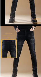 High-end Classic Washed Fashion Stretch Slim Black Mans Korean Style Streetwear Hip-hop Cowboy Jeans Luxury Casual Pants for Men