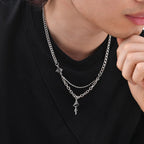 Hip Hop Cross Necklace for Men Boys,Fused Irregular 4-point Star Pendant with Splicing Collar,Cool Trendy Jewelry Gifts