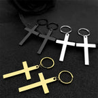 Hip Hop Catholic Cross Hoop Earrings for Women Men Stainless Steel Gold Silver Color Crucifix Statement Earring Jewelry E3476S06
