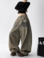 Street dance hip-hop jeans women's 2025 autumn new high waist slimming loose and lazy style casual fashion pants