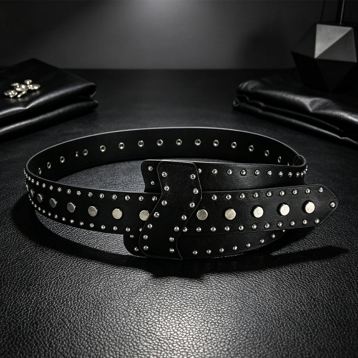 New Fashion Men's European And American Punk Belt Women's Rivet Wide Waist Cross Border Jeans Belt Unisex Gothic Accessories