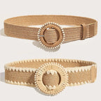 PENDRA Zaraellea Straw Round Buckle Boho Belt