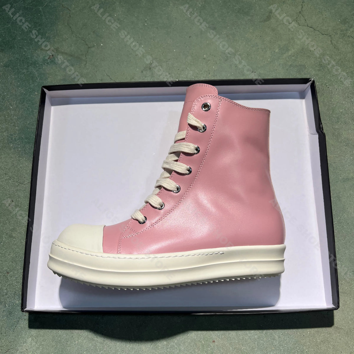 PENDRA Blush Titan Pink Genuine Leather High-Top Thick-Sole Sneakers
