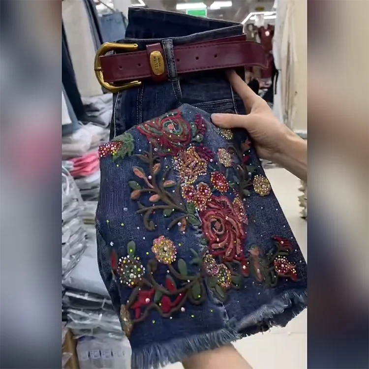 PENDRA Embroidered Denim Flared Ethnic Heavy Industry Hot Diamond Pants