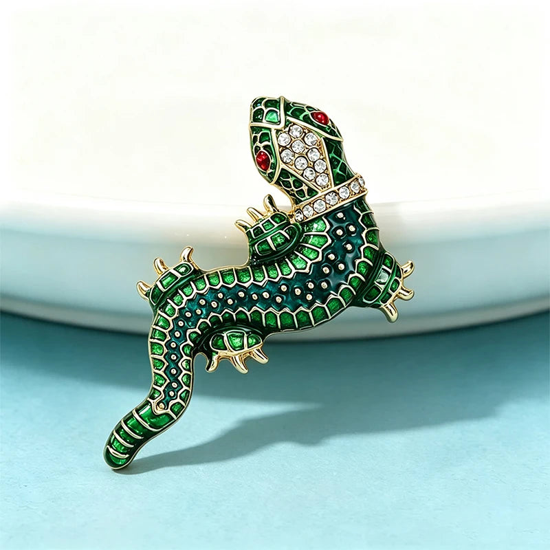 PENDRA Gecko Gleam Enamel Rhinestone Gecko Brooch