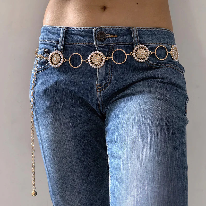 Temperament Elegant Pearl Belt Waist Belt Female Dress Crystal Strap Pearl Wedding Luxury Desiner Chain Belts Girl Accessories