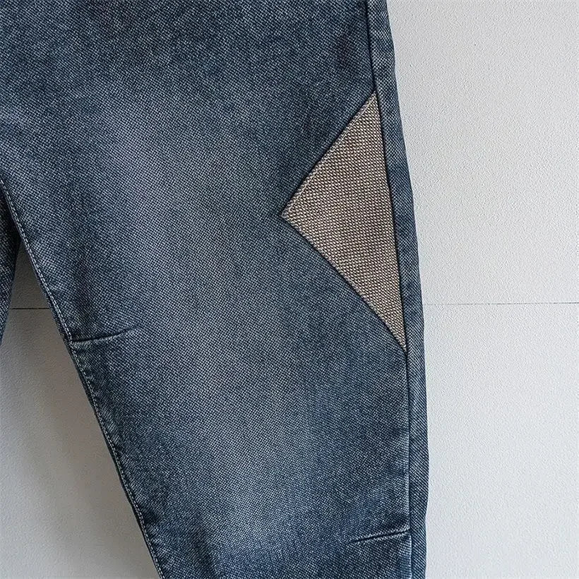 Loose Elastic Waist Denim Jeans Spring Autumn Spliced Harem Pants Men's Casual Pants 2024 Korean New Stretch Baggy Cargo Jeans