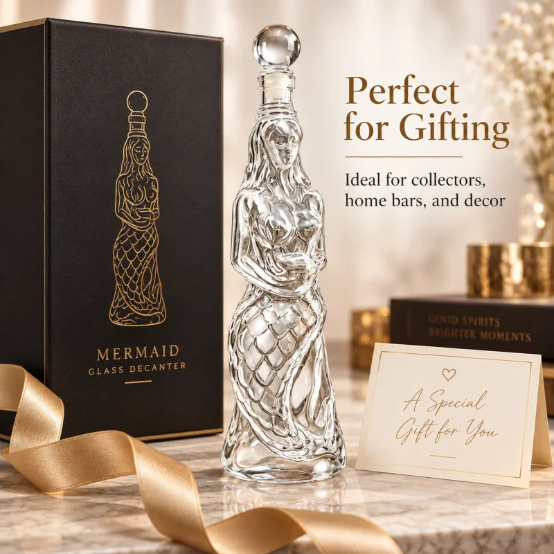 Unique Mermaid Art Glass Bottle Decanter, Decorative Liquor Wine Container, Man Cave Bar Home Desktop Ornament Creative Gift