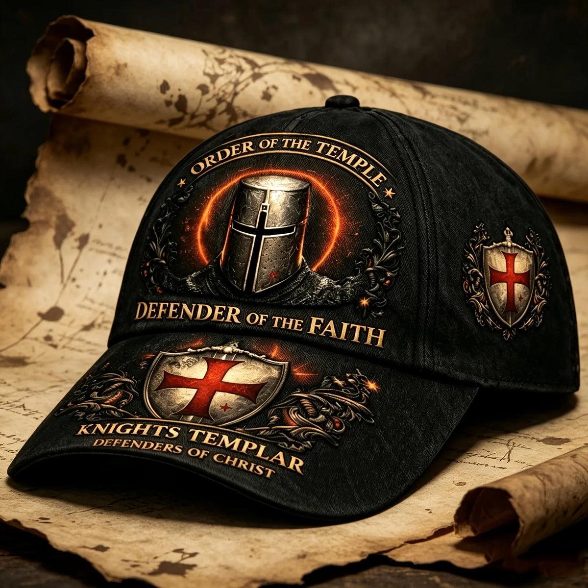 Templar Baseball Cap | Templar Order Faith Guardian Medieval Crusader Shield Emblem Retro Gothic Style | Ideal Gift for Christia