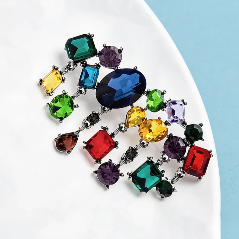 PENDRA Celestine Multicolor Rhinestone Tassel Brooch