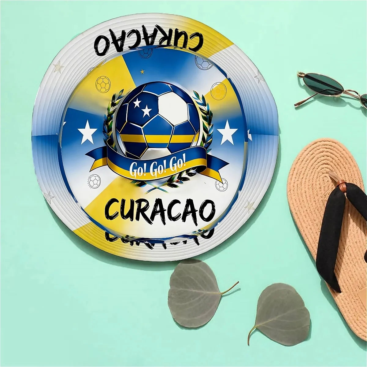 1pc Football Fan Curacao National Flag Soccer Art Style Sports Unisex Printed Fisherman Hat, Stylish Hat with Fun Personalty, Ou