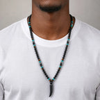 Punk Natural Stone Wolf's Tooth Necklace for Men,Healing Tiger Eye Hematite Pendant Necklace,Vintage Ethnic Jewelry