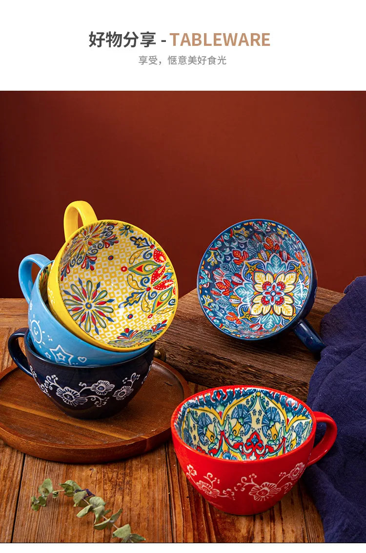 Bohemian Pattern Ceramic Coffee Mug Large Capacity Colorful Tea Cup For Daily Use Collection Ornaments