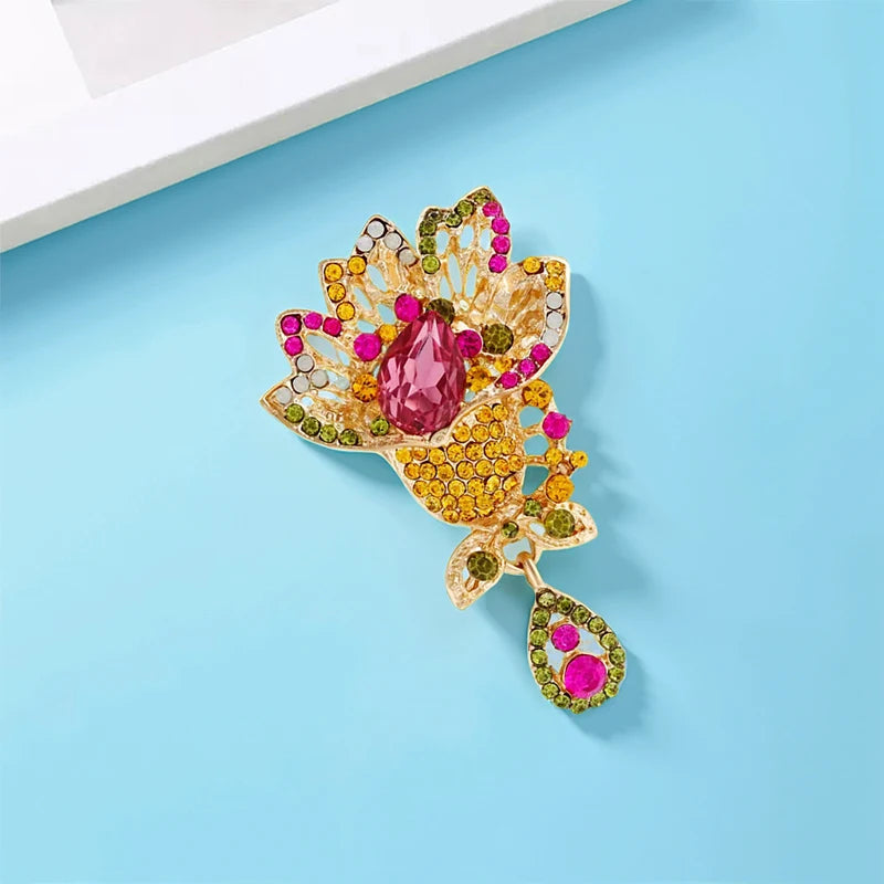 PENDRA Floraspark Rhinestone Flower Brooch