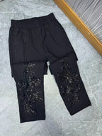 European Heavy Industry sequin bead design fashioneight point cigarette tube pants women's elastic high waist slim casual pants