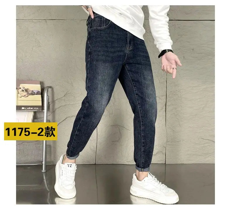 New Harajuku Fashion Trendy Spring Autumn Slim Fit Casual Jeans for Men Vintage Tapered Pencil Pants Stretch Boyfriend Jeans