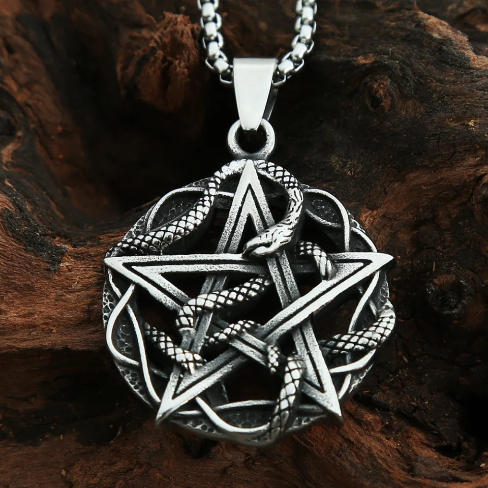 PENDRA Snakepentagram Stainless Steel Pentagram Snake Pendant