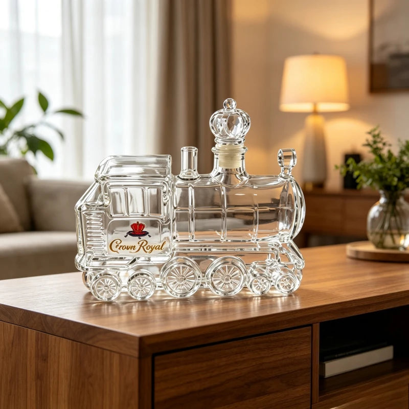 Crown Royal Train Shaped Glass Decanter 350ml Whiskey Bourbon Brandy Bottle Barware Collector Gift