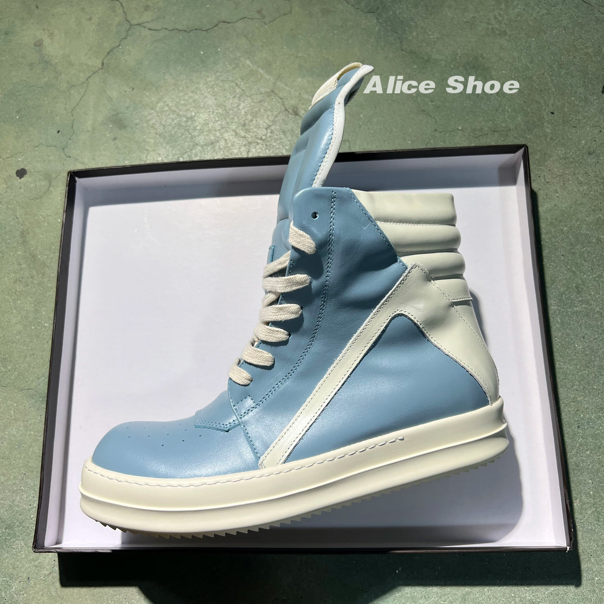PENDRA Blue Geobasket Blue Leather High-Top Zip Lace-Up Ankle Boots