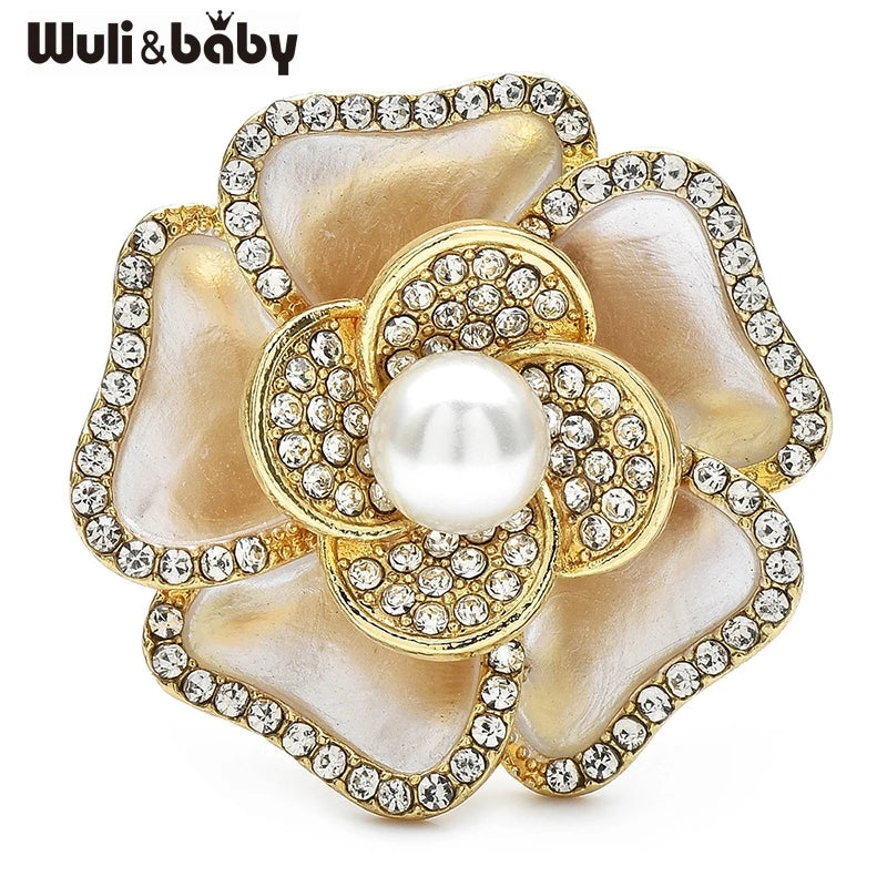 PENDRA Peonia Pearl Enamel Peony Brooch