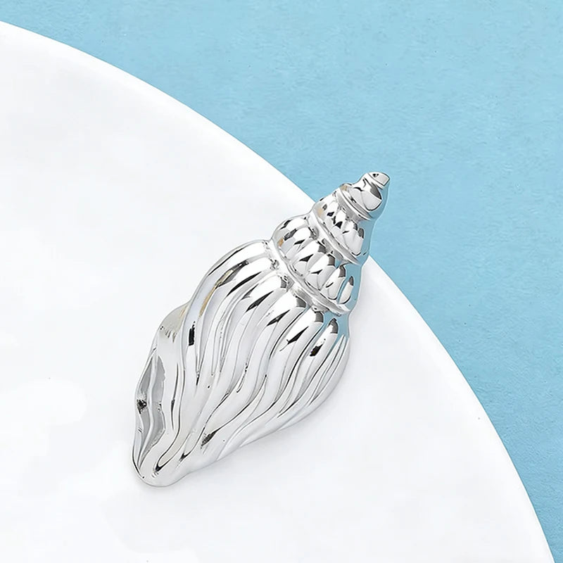 PENDRA Coastal Conch Stainless Steel Brooch