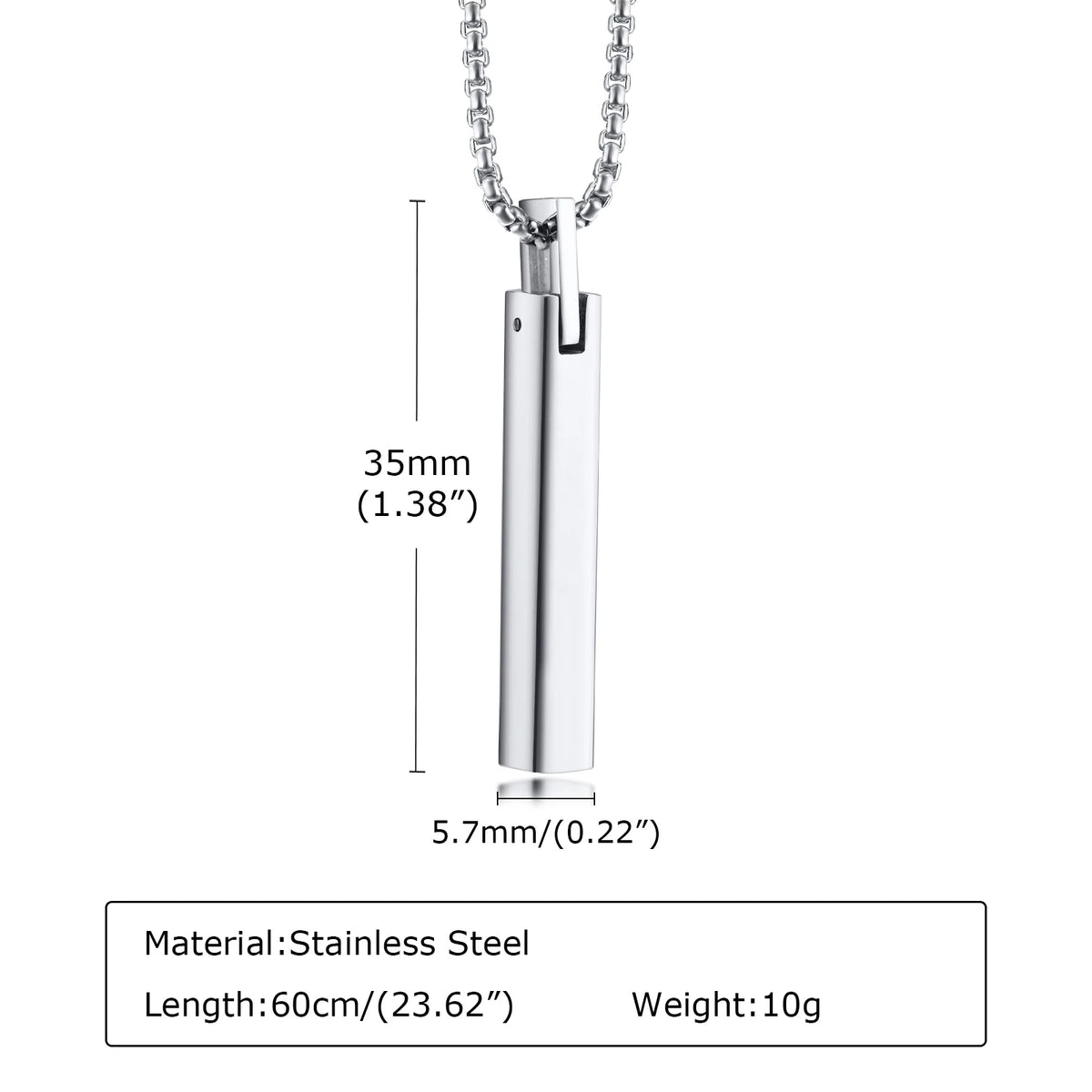Waterproof 3D Vertical Bar Necklaces for Men,Minimalist Stainless Steel Geometric Pendant with Box Chain,Male Collar Jewelry