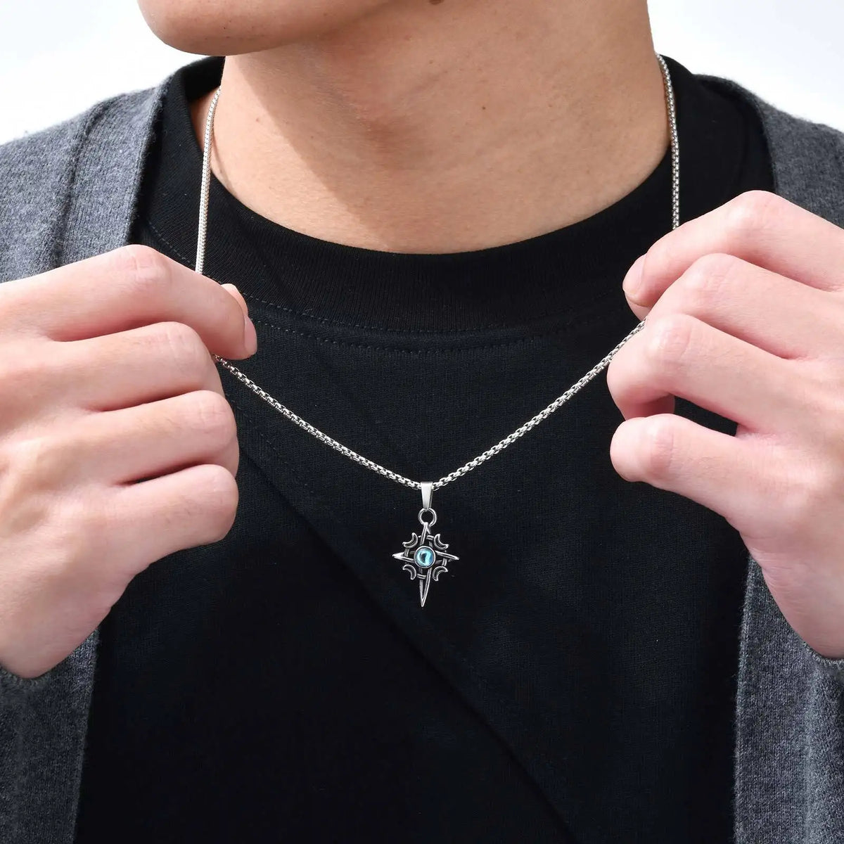 Moonstone Pendant Necklaces for Men Boys,Viking Celtic Knot Stailess Steel Necklace,Stylish Amulet Jewelry Gift for Him