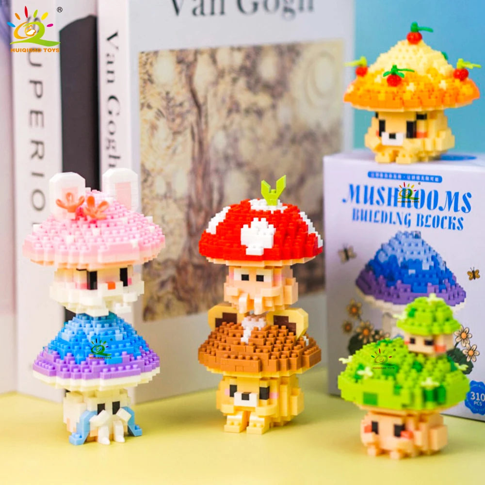 PENDRA Cartoon Mushroom Micro Building Set