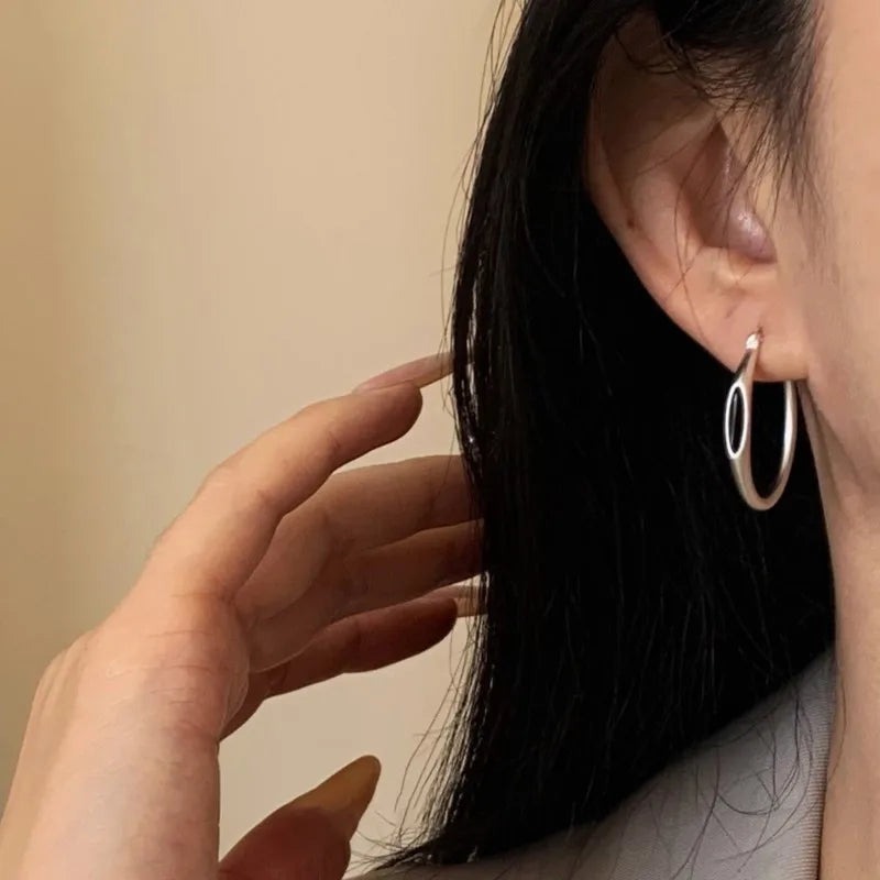 VENTFILLE 925 Sterling Silver Hoop Earring for Women Black Agate Hip Hop Versatile Big Bohemia Punk Jewelry Gift Dropshipping