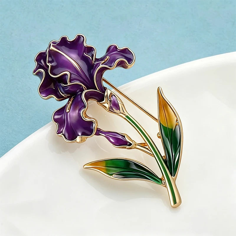 PENDRA Iriselle November Birthday Enamel Iris Brooch