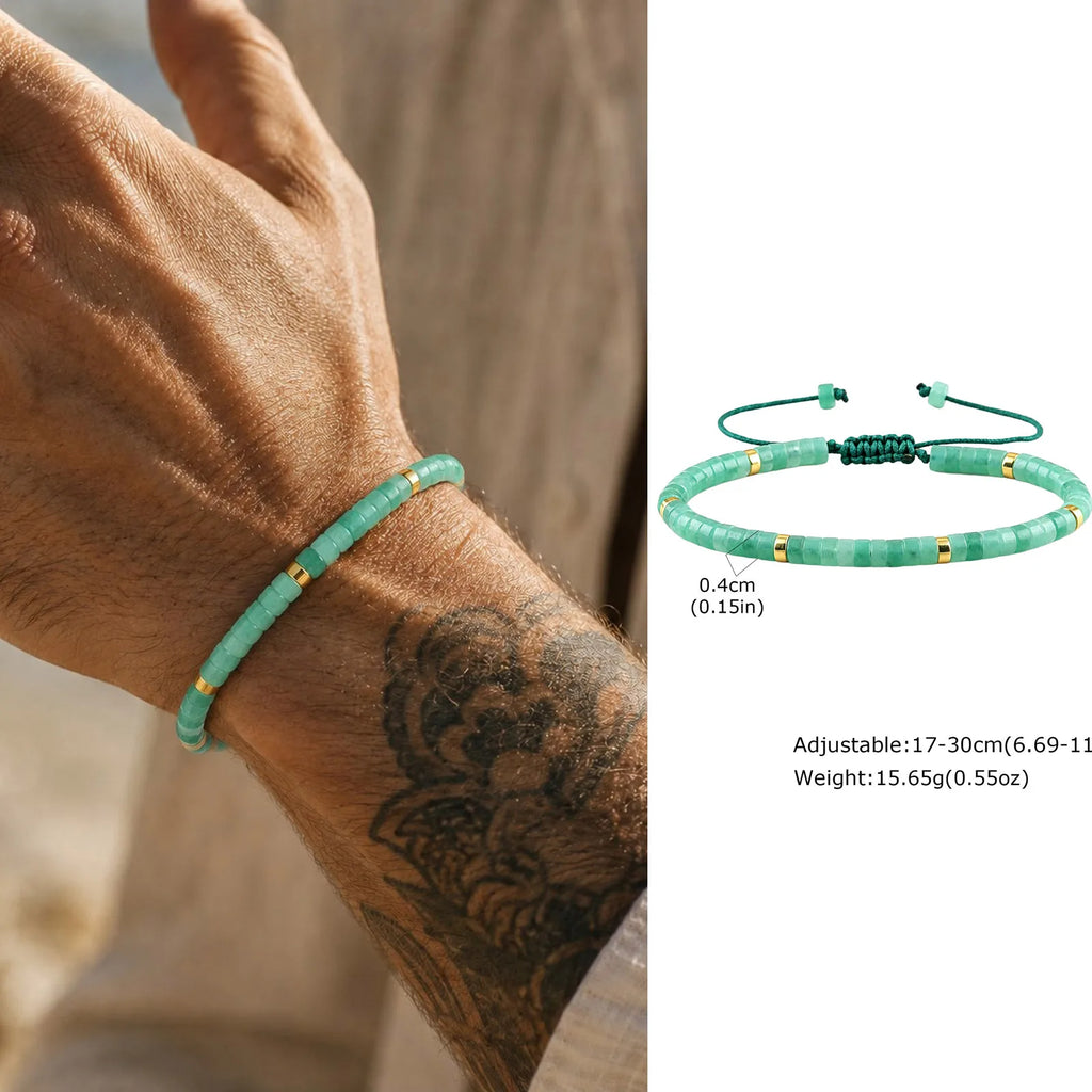 Bohemian Natural Stone Beads Bracelet for Men,Handmade Turquoise Adjustable Rope Wristband,Summer Trendy Jewelry Gift