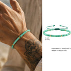 Bohemian Natural Stone Beads Bracelet for Men,Handmade Turquoise Adjustable Rope Wristband,Summer Trendy Jewelry Gift