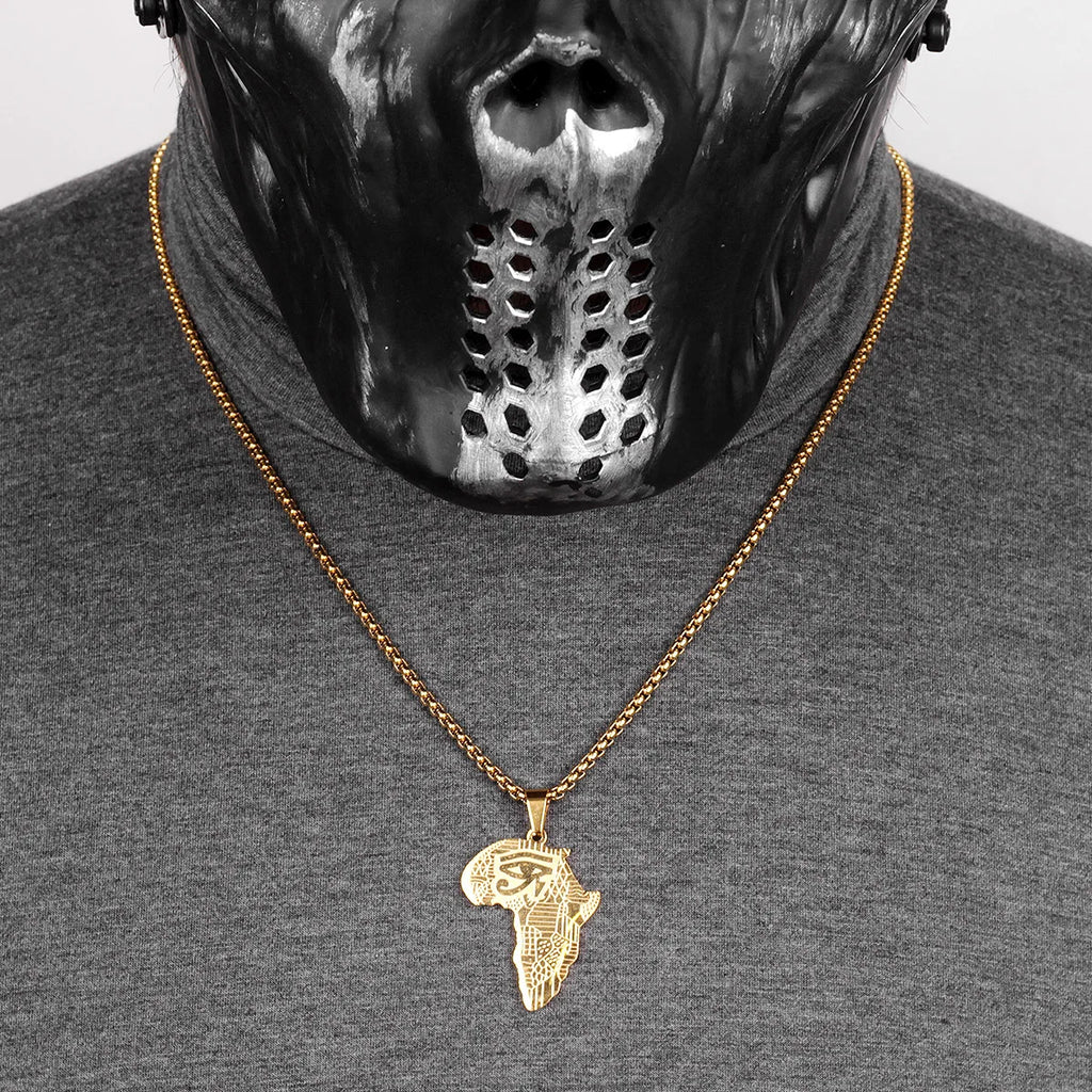 Africa Map Men Necklaces Pendants Chain Punk Hiphop Trendy for Boyfriend Male Stainless Steel Jewelry Creativity Gift Wholesale