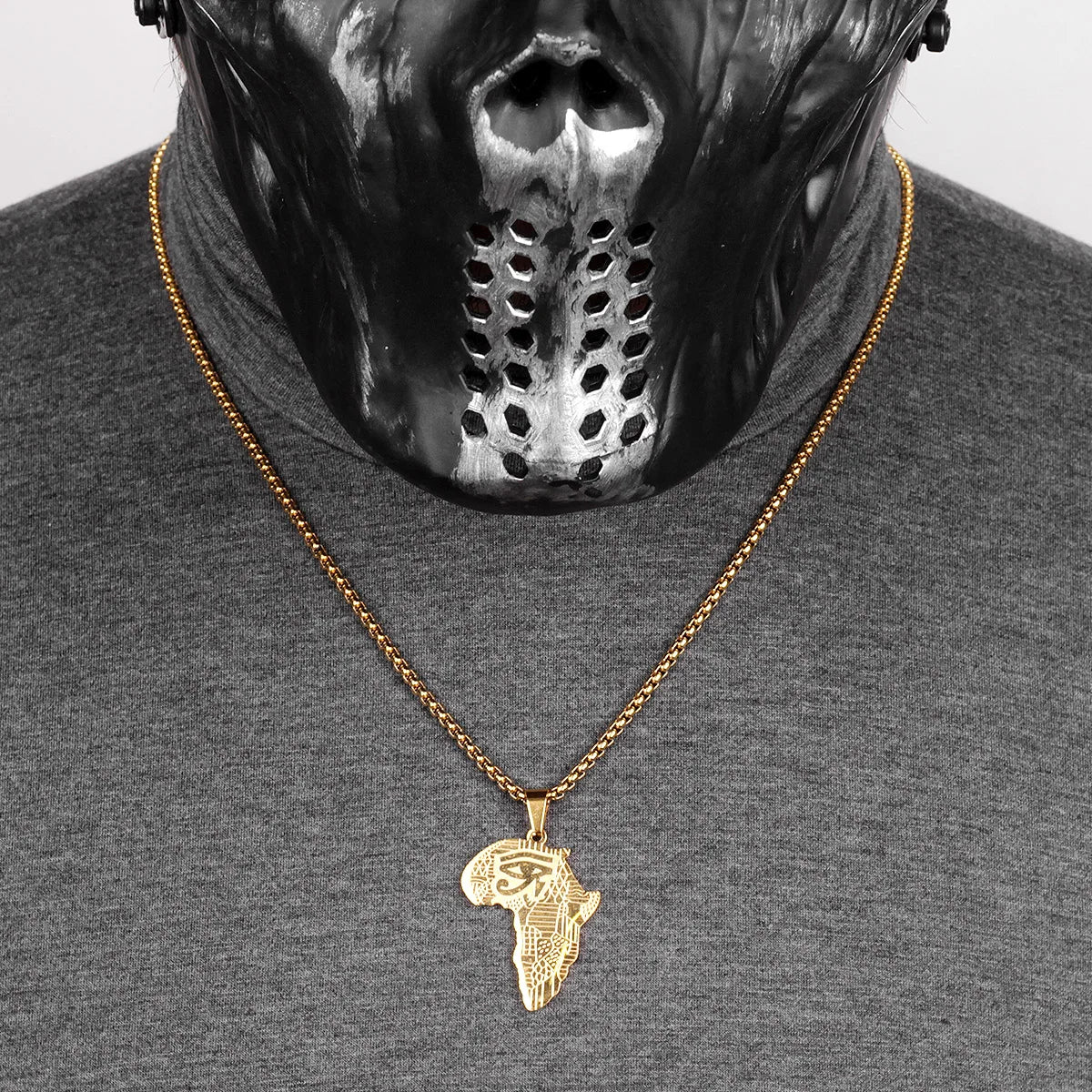 Africa Map Men Necklaces Pendants Chain Punk Hiphop Trendy for Boyfriend Male Stainless Steel Jewelry Creativity Gift Wholesale