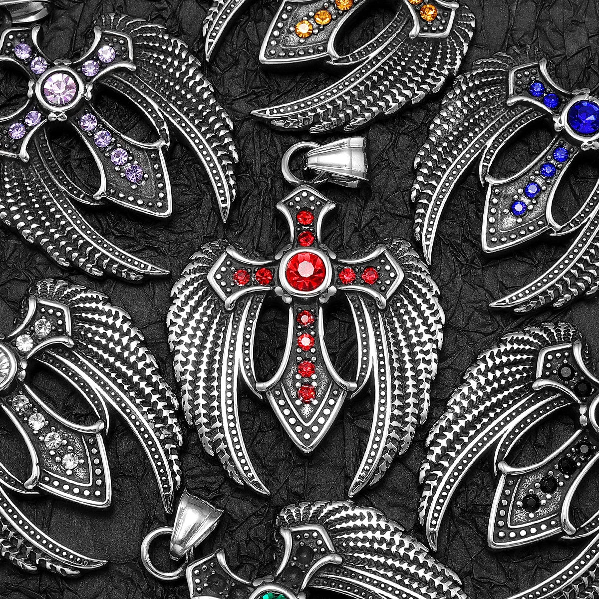 PENDRA Angel Wing Cross Steel Necklace
