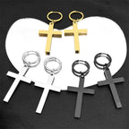 Hip Hop Catholic Cross Hoop Earrings for Women Men Stainless Steel Gold Silver Color Crucifix Statement Earring Jewelry E3476S06