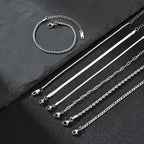7pcs/set Simple Chain Bracelet for Men Women,Stainless Steel Silver Color Metal Chain Wristband,Jewelry Set Gift for Dad Mom