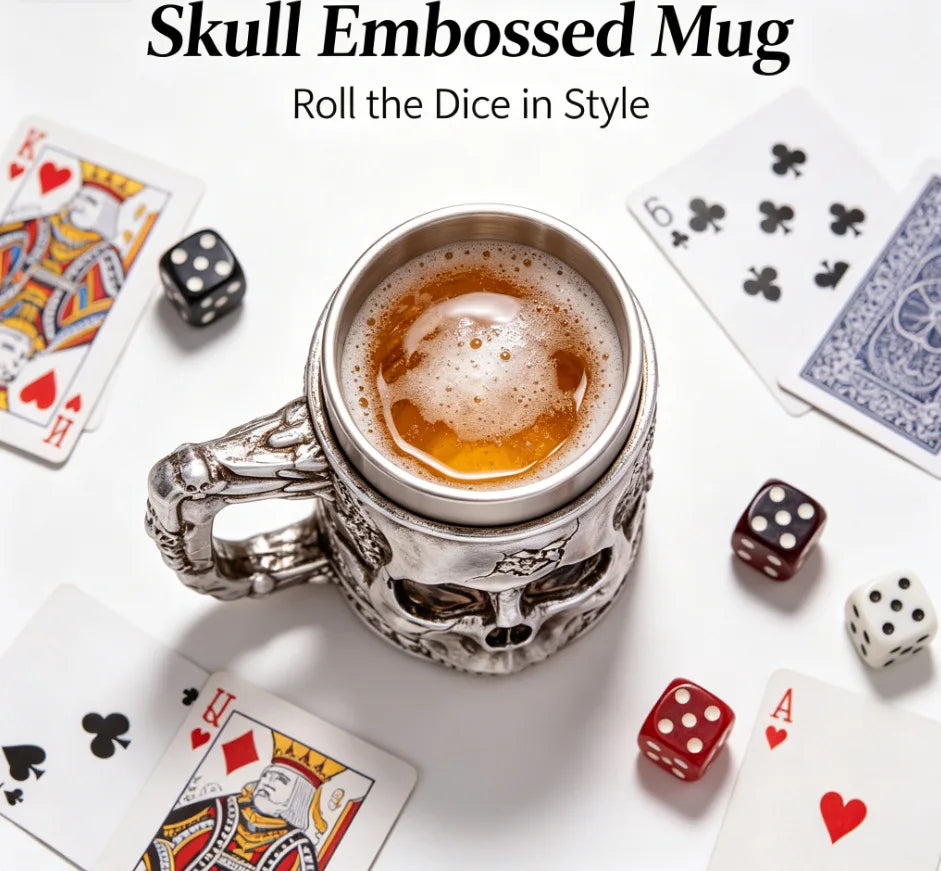 Halloween Spooky Skull Stein Mug 3D Relief Skeleton Pattern Stainless Steel Inner Tank Gothic Pub Bar Whiskey Wine Drink Cup