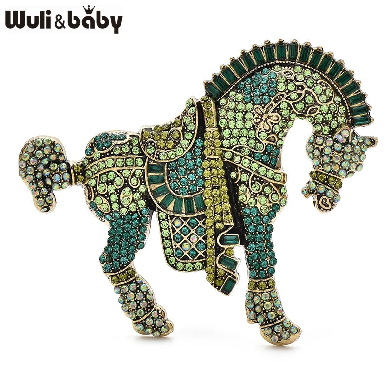 PENDRA Noble Horse Rhinestone Animal Brooch