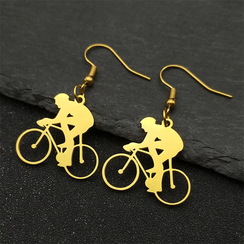 Hiphop Bike Man Dangle Earrings For Women Men Stainless Steel Gold Silver Color Male Drop Earring Jewelry Gifts