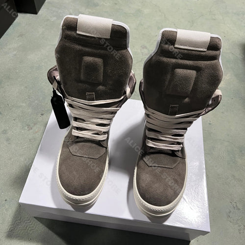 Brand Casual Men Shoe High Top Women Sneaker Quality Brown Geobasket Cow Suede Zipper Luxury Thick-sole Flat Ankle Boot