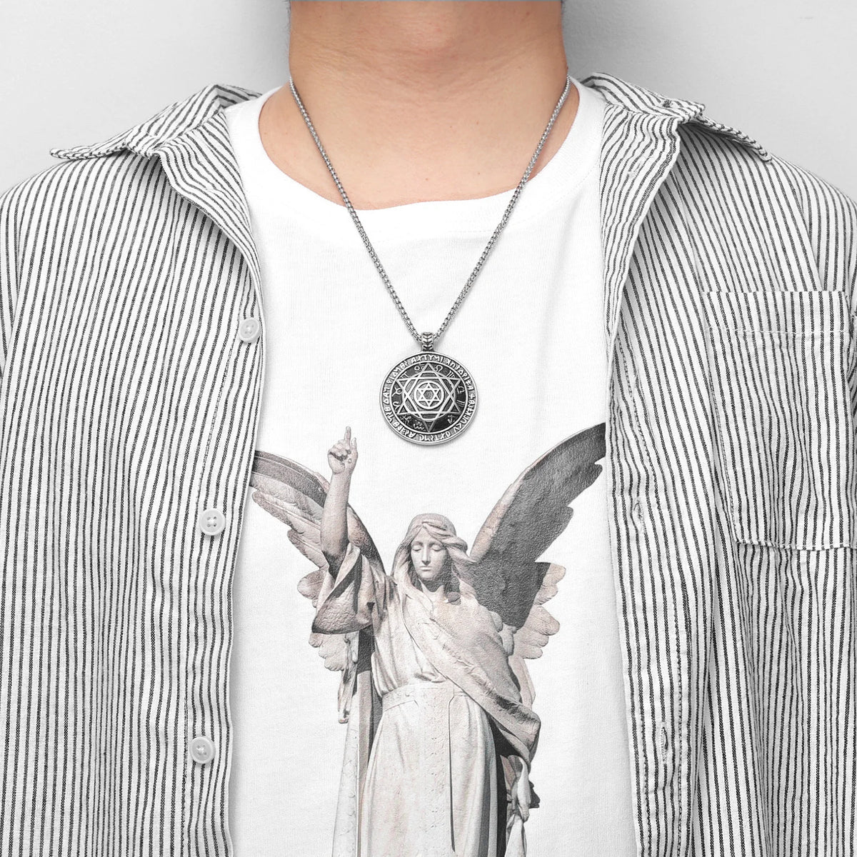 PENDRA Judaism Star David Steel Necklace